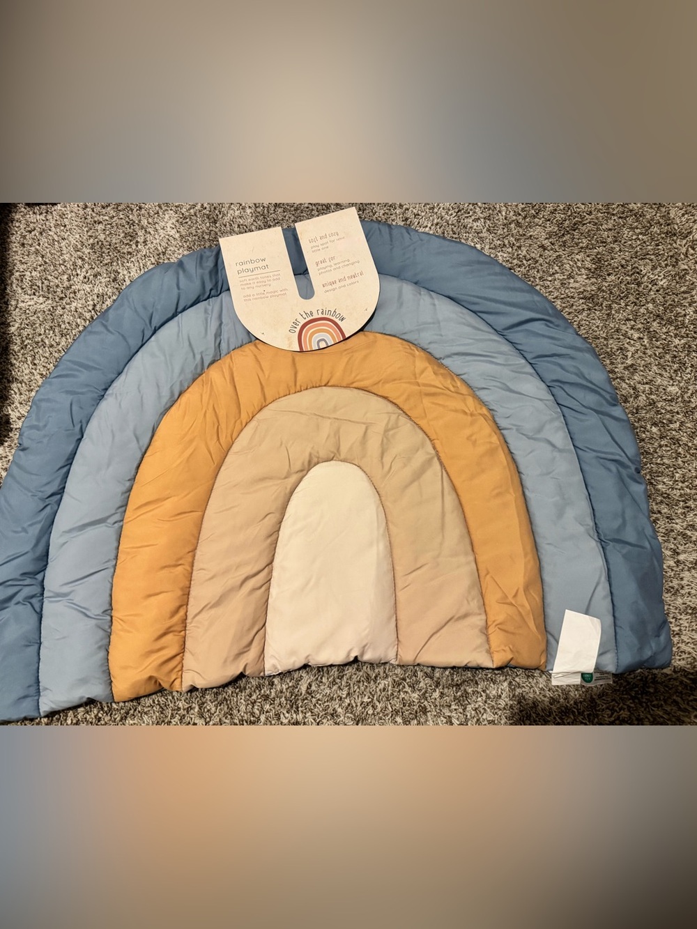 Over the Rainbow Soft Cozy Rainbow Blue Brown Infant Baby Reversible Playmat NWT